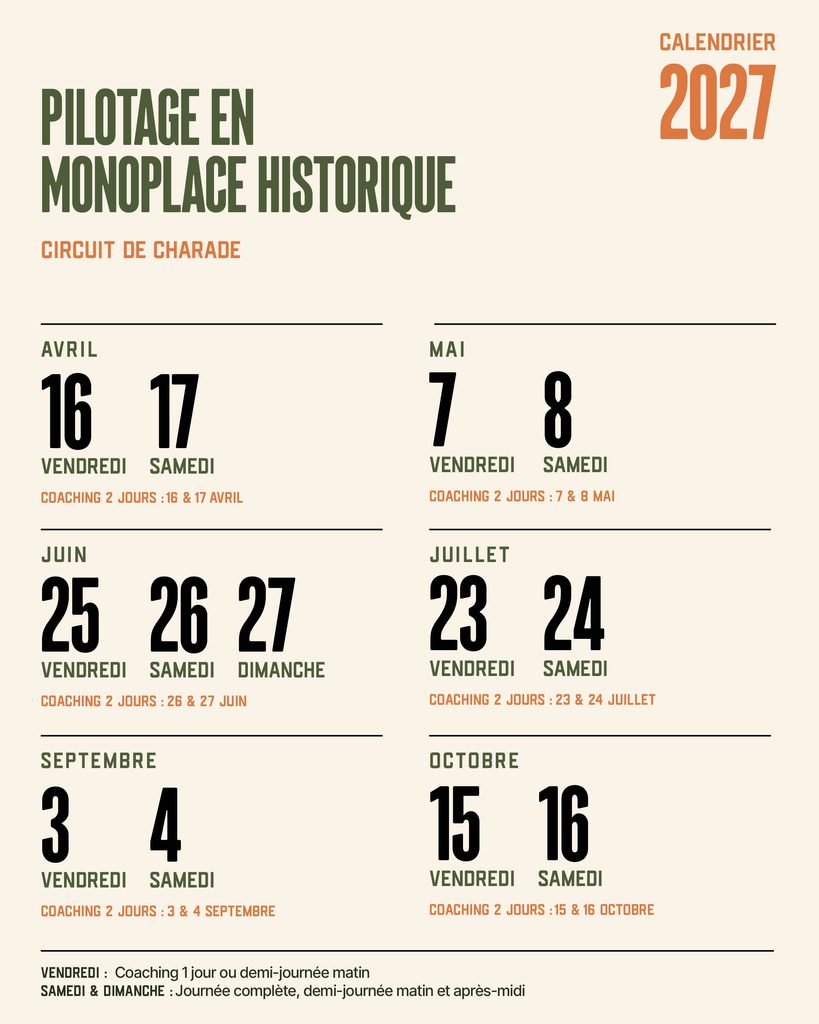 Calendrier Charade stage de pilotage
